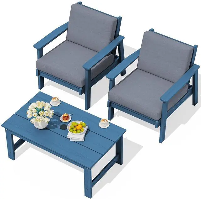 Main image of HDPE Outdoor Couch, Blue Frame and Grey Cushion