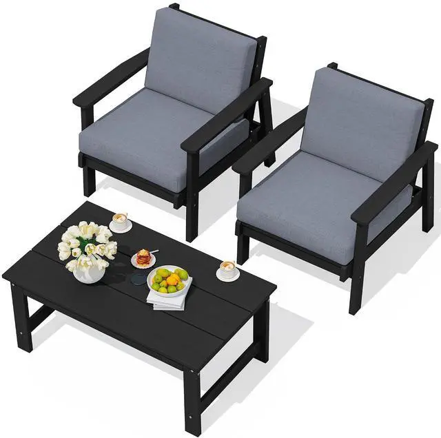 Main image of HDPE Outdoor Couch, Black Frame and Grey Cushion