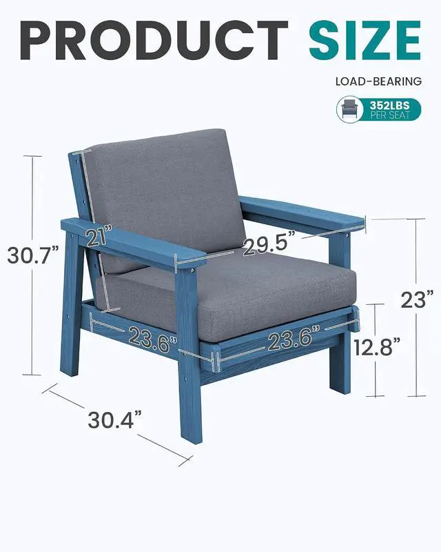 Alt view image 5 of 7 - Patio Furniture Set with 33 Fire Pit Table, HDPE Outdoor Sectional Sofa Set with Thickened Cushions, Blue Frame with Grey Cushions