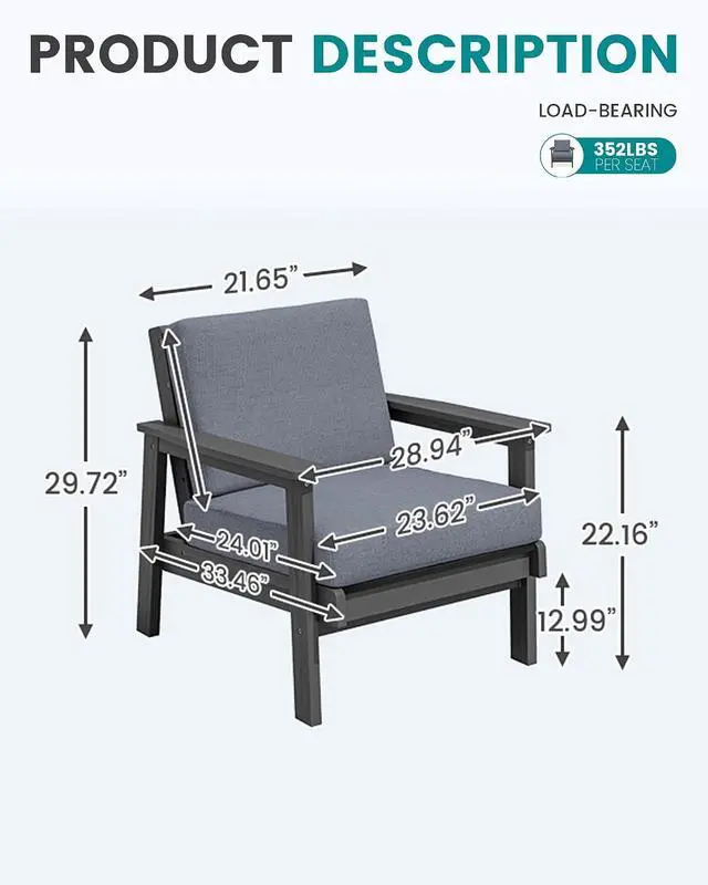 Alt view image 5 of 7 - Patio Furniture Set with 33 Fire Pit Table, HDPE Outdoor Sectional Sofa Set with Thickened Cushions, Grey Frame with Grey Cushions
