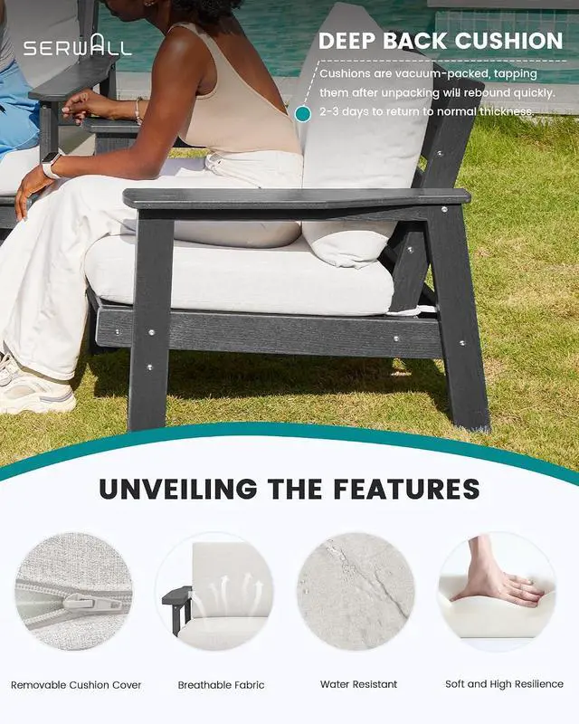 Alt view image 2 of 7 - Patio Furniture Set with 33 Fire Pit Table, HDPE Outdoor Sectional Sofa Set with Thickened Cushions, Grey Frame with Khaki Cushions