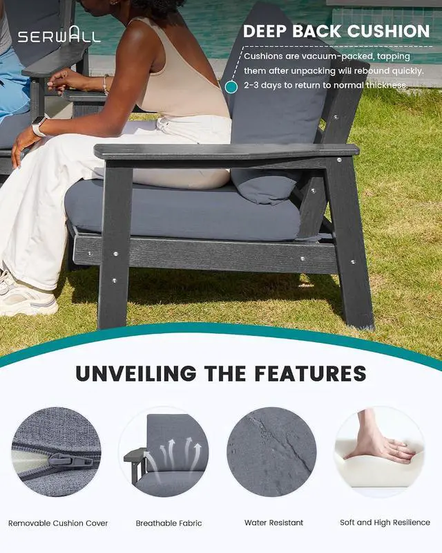 Alt view image 3 of 7 - Outdoor Patio Furniture Set, 5 Piece HDPE Patio Conversation Sets, All-Weather Wood-Like Outdoor Couch Loveseat and Coffee Table with Thick Cushions for Porch Balcony Garden Backyard