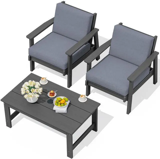 Main image of HDPE Outdoor Couch, Grey Frame and Grey Cushion