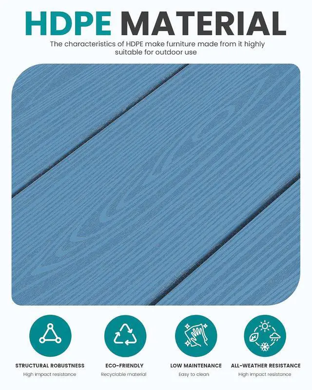 Alt view image 6 of 7 - HDPE Patio Furniture Set, 5 Piece All Weather Wood-Like Sectional Outdoor Furniture Set for Deck, Lawn, Blue Patio Sofa Couch with Khaki Cushions