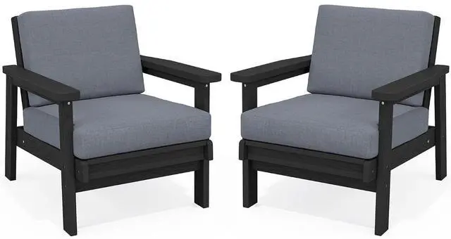 Main image of HDPE Outdoor Furniture Set, 2 Piece All Weather Wood-Like Outdoor Sofa Sectional Couch, Black Frame and Grey Cushion