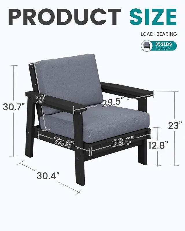 Alt view image 5 of 7 - Patio Furniture Set with 33 Fire Pit Table, HDPE Outdoor Sectional Sofa Set with Thickened Cushions, Black Frame with Grey Cushions