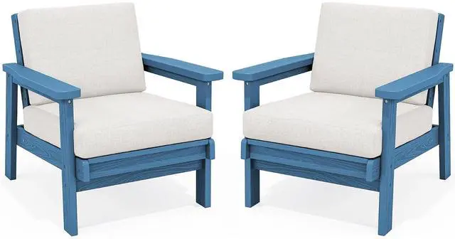 Main image of HDPE Outdoor Couch Set of 2, Blue Frame and Khaki Cushion