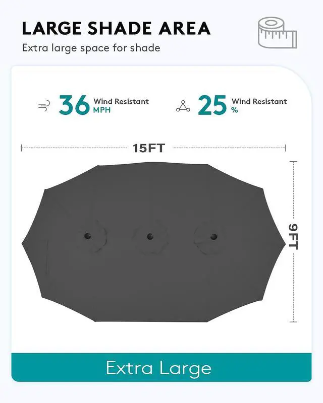 Alt view image 6 of 7 - HDPE Patio Furniture Set with 15FT Double Side Patio Umbrella, All Weather Wood-Like Outdoor Sofa Sectional Couch, Black Patio Furniture with Grey Cushions