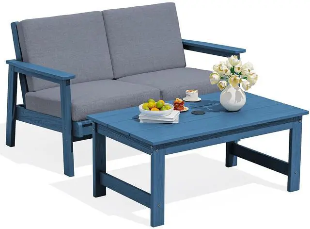 Main image of Outdoor Loveseat, Blue Frame and Grey Cushion