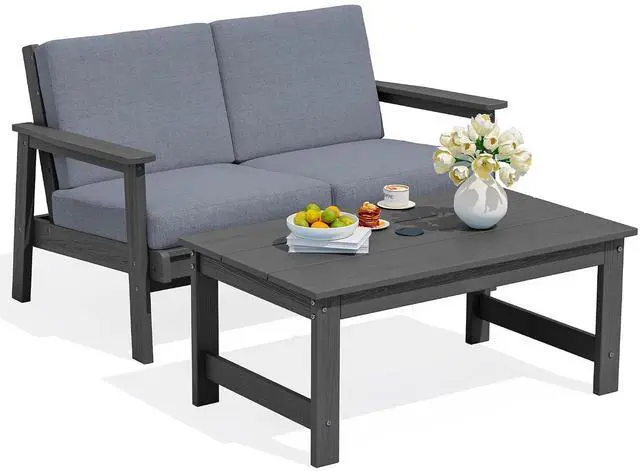 Main image of Outdoor Loveseat, Grey Frame and Grey Cushion
