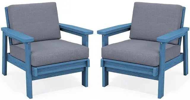 Main image of HDPE Outdoor Couch Set of 2, Blue Frame and Grey Cushion