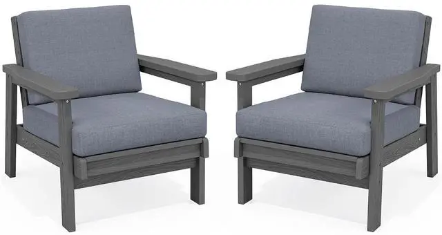 Main image of HDPE Outdoor Furniture Set, 2 Piece All Weather Wood-Like Outdoor Sofa Sectional Couch, Grey Frame and Grey Cushion
