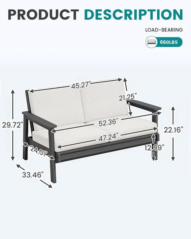 Alt view image 4 of 7 - Patio Furniture Set with 33 Fire Pit Table, HDPE Outdoor Sectional Sofa Set with Thickened Cushions, Grey Frame with Khaki Cushions