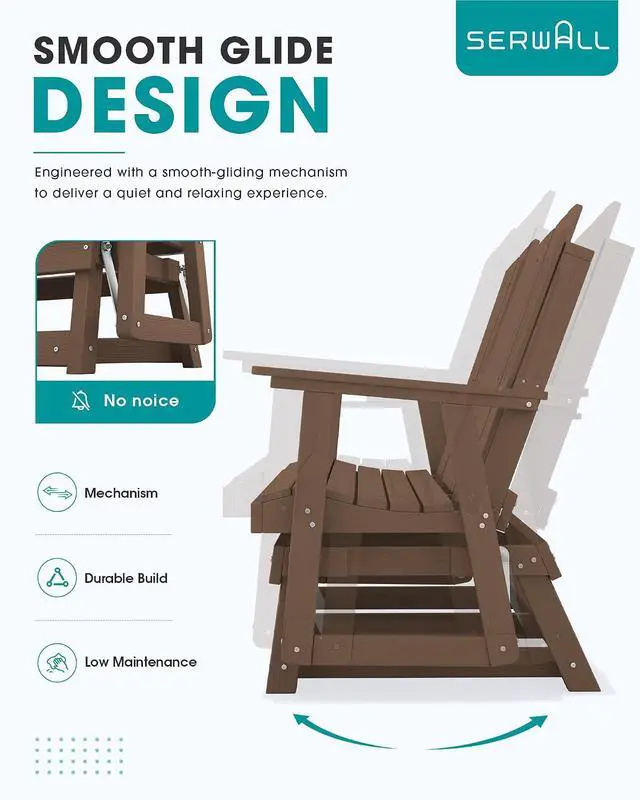 Alt view image 6 of 7 - 3 Person Outdoor Glider Bench with Cup Holder and iPad Placement,Oversized 66" HDPE Patio Glider Bench, All Weather Patio Glider Chair for Garden,Park,Yard,Front Porch,Brown