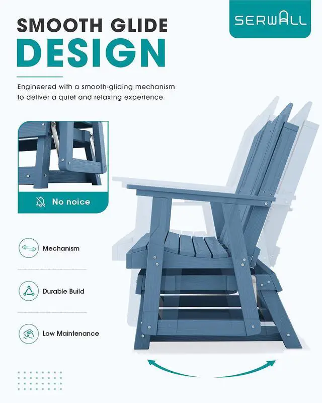 Alt view image 6 of 7 - 3 Person Outdoor Glider Bench with Cup Holder and iPad Placement,Oversized 66" HDPE Patio Glider Bench, All Weather Patio Glider Chair for Garden,Park,Yard,Front Porch,Navy