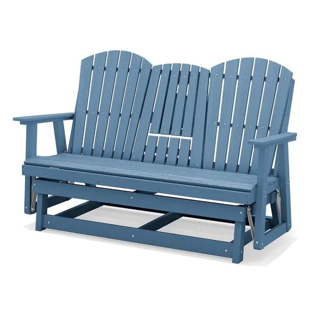 Alt view image 5 of 7 - 3 Person Outdoor Glider Bench with Cup Holder and iPad Placement,Oversized 66" HDPE Patio Glider Bench, All Weather Patio Glider Chair for Garden,Park,Yard,Front Porch,Navy