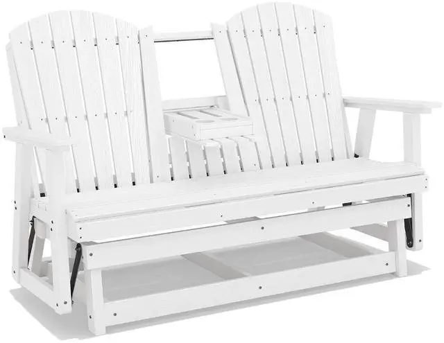 Main image of 3 Person Outdoor Glider Bench with Cup Holder and iPad Placement,Oversized 66" HDPE Patio Glider Bench, All Weather Patio Glider Chair for Garden,Park,Yard,Front Porch,White