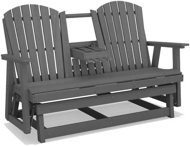 Main image of 3 Person Outdoor Glider Bench with Cup Holder and iPad Placement,Oversized 66" HDPE Patio Glider Bench, All Weather Patio Glider Chair for Garden,Park,Yard,Front Porch,Gray