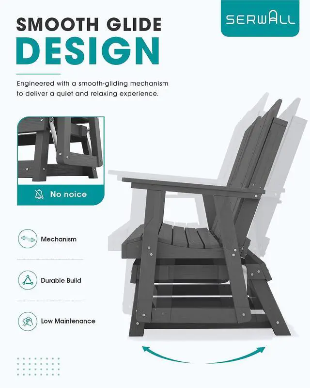 Alt view image 6 of 7 - 3 Person Outdoor Glider Bench with Cup Holder and iPad Placement,Oversized 66" HDPE Patio Glider Bench, All Weather Patio Glider Chair for Garden,Park,Yard,Front Porch,Gray