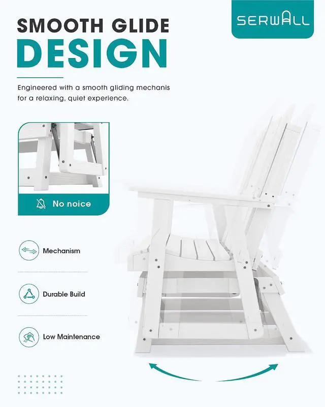 Alt view image 6 of 7 - 3 Person Outdoor Glider Bench with Cup Holder and iPad Placement,Oversized 66" HDPE Patio Glider Bench, All Weather Patio Glider Chair for Garden,Park,Yard,Front Porch,White