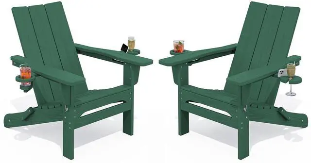 Main image of Modern Adirondack Chair Set of 2, Folding Adirondack Chair with Cup Holders, Fire Pit Chairs, Lawn Chair for Patio Garden, Green