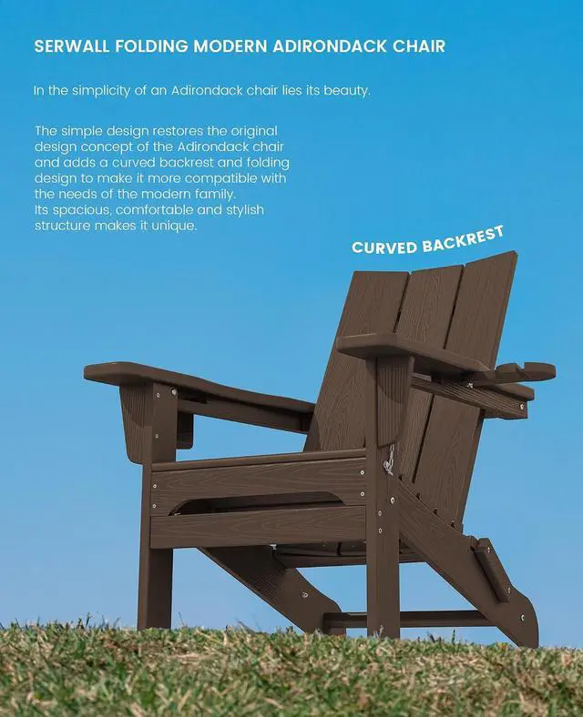 Alt view image 7 of 7 - Modern Adirondack Chairs Set of 6, Folding Adirondack Chair with Cup Holders, Outdoor HDPE Adirondack Chair for Patio Lawn Garden, Coffee