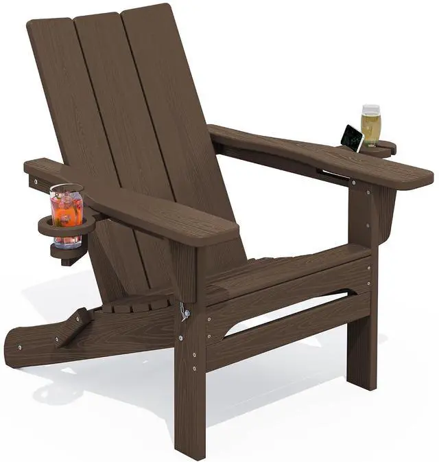 Main image of Modern Adirondack Chairs, Folding Adirondack Chair with Cup Holders, Outdoor HDPE Adirondack Chair for Patio Lawn Garden, Coffee