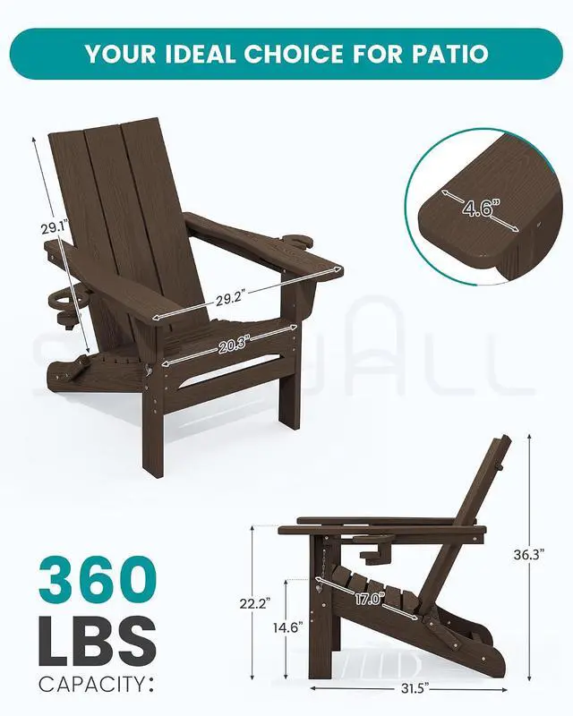 Alt view image 3 of 7 - Modern Adirondack Chairs, Folding Adirondack Chair with Cup Holders, Outdoor HDPE Adirondack Chair for Patio Lawn Garden, Coffee