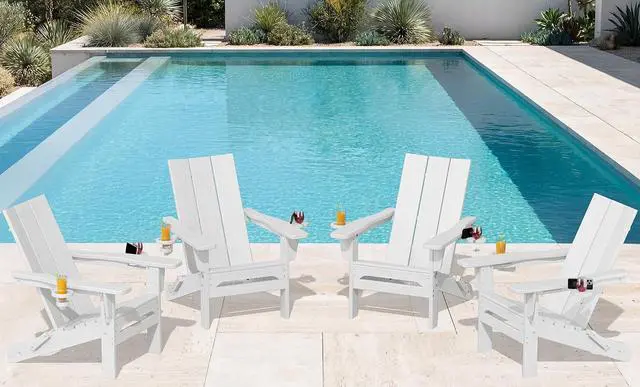 Main image of Modern Folding Adirondack Chair Set of 4, All Weather Resistant Outdoor Adirondack Chair with Cup Holders, HDPE Adirondack Chair for Patio Lawn Garden, White
