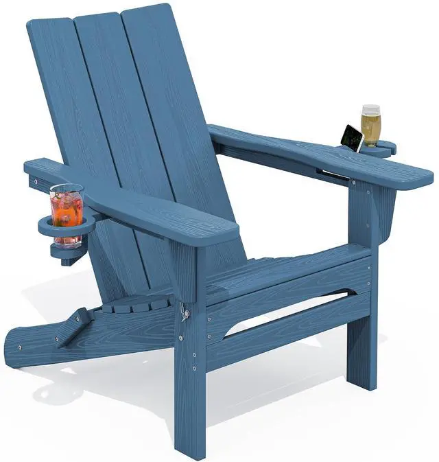 Main image of Modern Folding Adirondack Chair, All Weather Resistant Outdoor Adirondack Chair with Dual Cup Holders, HDPE Fire Pit Chair for Patio Lawn Garden, Blue