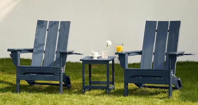 Alt view image 2 of 7 - Modern Folding Adirondack Chair, All Weather Resistant Outdoor Adirondack Chair with Dual Cup Holders, HDPE Fire Pit Chair for Patio Lawn Garden, Blue
