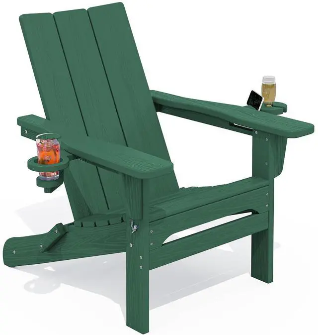 Main image of Modern Adirondack Chair, Folding Adirondack Chair with Dual Cup Holders, Outdoor HDPE Fire Pit Chair for All Weather Use, Green