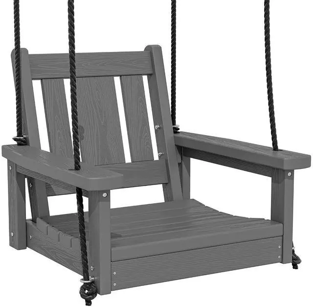 Main image of HDPE Single Porch Swing, Heavy Duty Single Person Swing Chair with 2 Polypropylene Hanging Ropes, Adirondack Hanging Chair for Outdoor Front Porch Patio Garden Yard, Gray