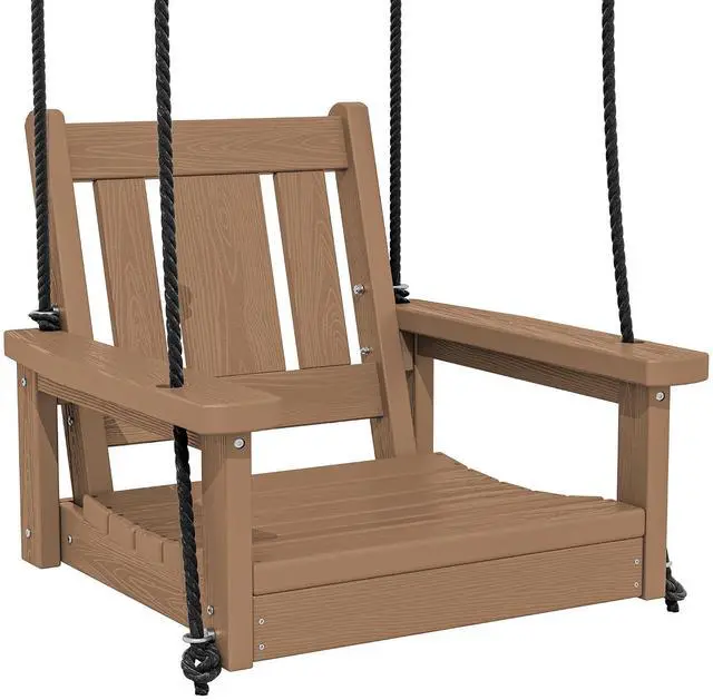 Main image of HDPE Single Porch Swing, Heavy Duty Single Person Swing Chair with 2 Polypropylene Hanging Ropes, Adirondack Hanging Chair for Outdoor Front Porch Patio Garden Yard, Brown