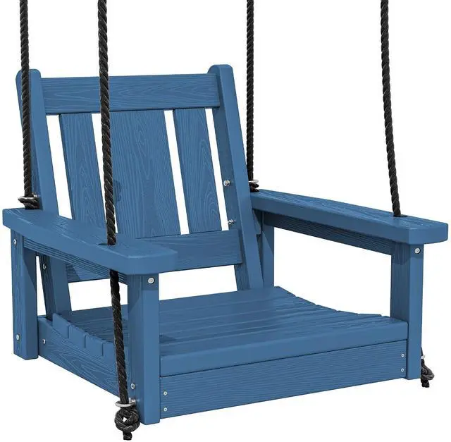 Main image of HDPE Single Porch Swing, Heavy Duty Single Person Swing Chair with 2 Polypropylene Hanging Ropes, Adirondack Hanging Chair for Outdoor Front Porch Patio Garden Yard, Blue