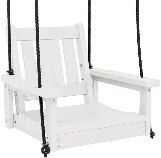 Main image of HDPE Single Porch Swing, Heavy Duty Single Person Swing Chair with 2 Polypropylene Hanging Ropes, Adirondack Hanging Chair for Outdoor Front Porch Patio Garden Yard, White