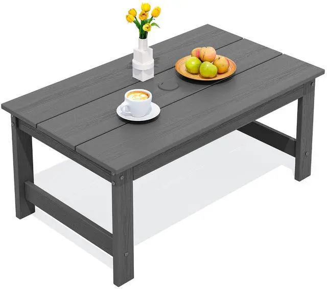 Main image of HDPE Patio Coffee Table, Rectangle Outdoor Coffee Table, All-Weather Coffee Side Table for Balcony, Poolside, Deck, Garden, Gray