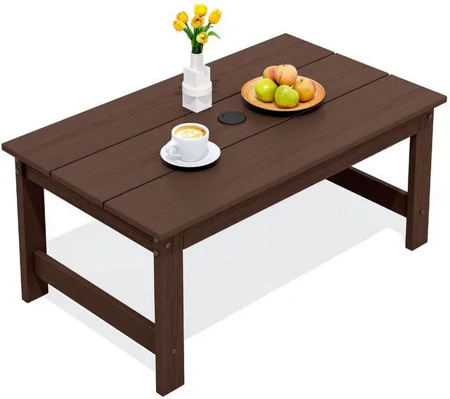 Main image of HDPE Patio Coffee Table, Rectangle Outdoor Coffee Table, All-Weather Coffee Side Table for Balcony, Poolside, Deck, Garden, Coffee Brown