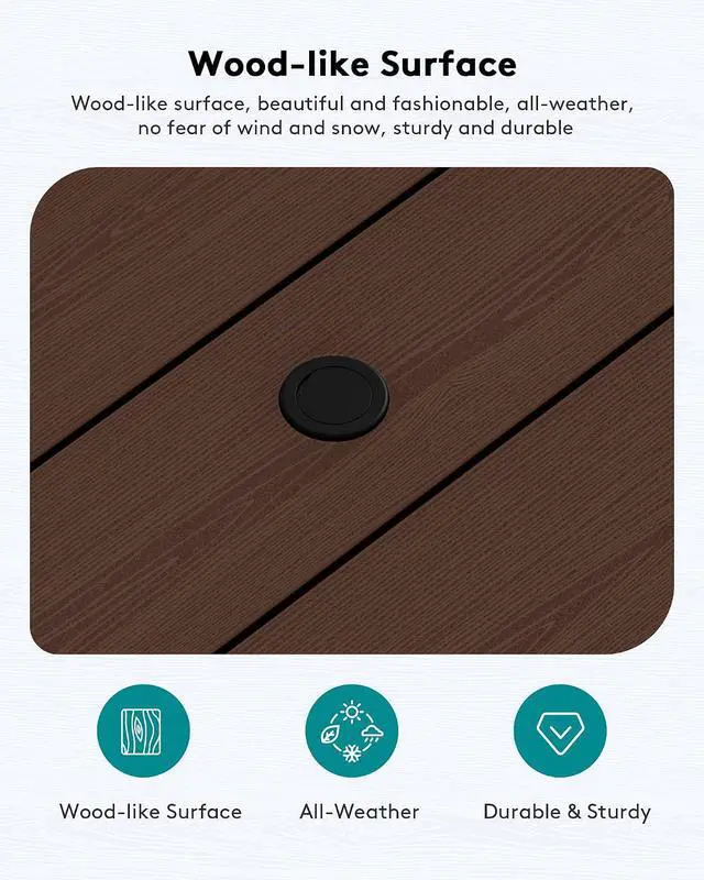 Alt view image 4 of 7 - HDPE Patio Coffee Table, Rectangle Outdoor Coffee Table, All-Weather Coffee Side Table for Balcony, Poolside, Deck, Garden, Coffee Brown