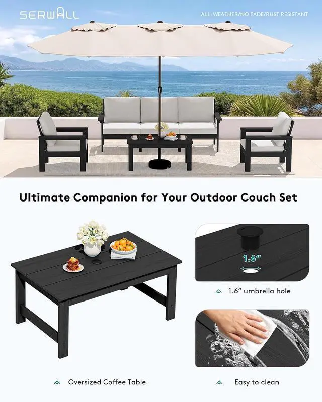 Alt view image 5 of 7 - HDPE Patio Coffee Table for Balcony, Deck, Black
