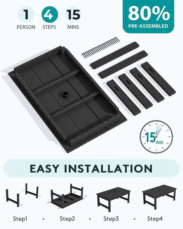 Alt view image 7 of 7 - HDPE Patio Coffee Table for Balcony, Deck, Black
