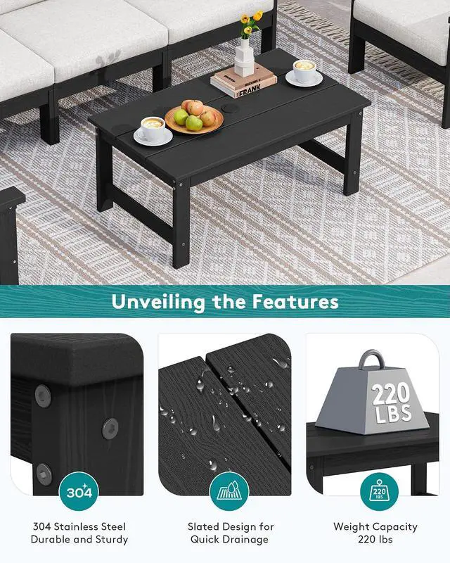 Alt view image 6 of 7 - HDPE Patio Coffee Table for Balcony, Deck, Black