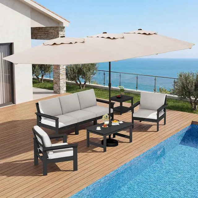 Alt view image 2 of 7 - HDPE Patio Coffee Table for Balcony, Deck, Black