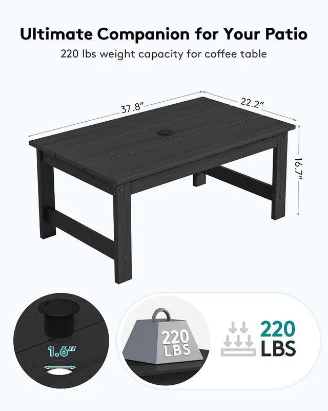 Alt view image 3 of 7 - HDPE Patio Coffee Table for Balcony, Deck, Black