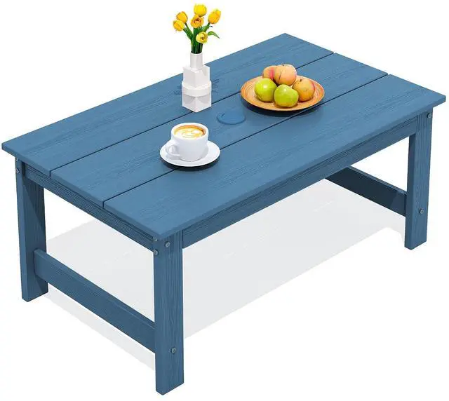 Main image of HDPE Patio Coffee Table, Rectangle Outdoor Coffee Table, All-Weather Coffee Side Table for Balcony, Poolside, Deck, Garden, Blue