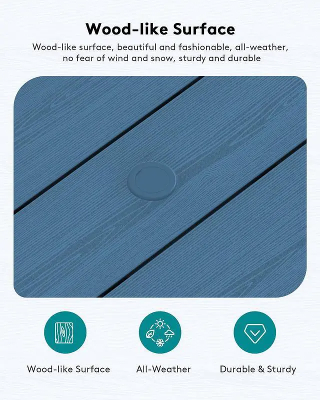Alt view image 4 of 7 - HDPE Patio Coffee Table, Rectangle Outdoor Coffee Table, All-Weather Coffee Side Table for Balcony, Poolside, Deck, Garden, Blue