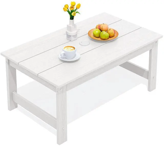 Main image of HDPE Patio Coffee Table, Rectangle Outdoor Coffee Table, All-Weather Coffee Side Table for Balcony, Poolside, Deck, Garden, White