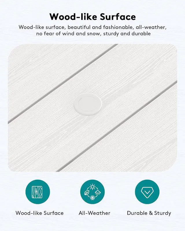 Alt view image 4 of 7 - HDPE Patio Coffee Table, Rectangle Outdoor Coffee Table, All-Weather Coffee Side Table for Balcony, Poolside, Deck, Garden, White