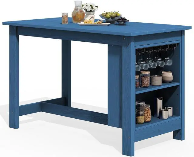 Main image of Outdoor Bar Table, All Weather HDPE 36" Counter Height Dining Table with Storage and Wine Rack for Patio, Garden, Backyard, Balcony, Poolside, Blue