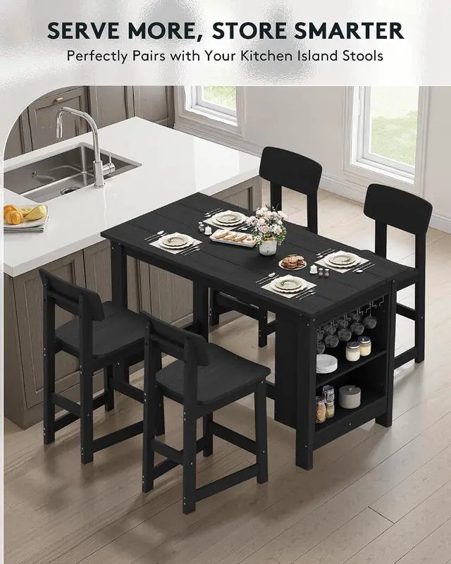 Alt view image 7 of 7 - Outdoor Bar Table, All Weather HDPE 36" Counter Height Dining Table with Storage and Wine Rack for Patio, Garden, Backyard, Balcony, Poolside, Black